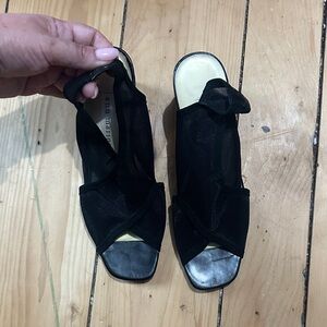 Ann Marino Black Mesh Peep-Toe Slingback Heels